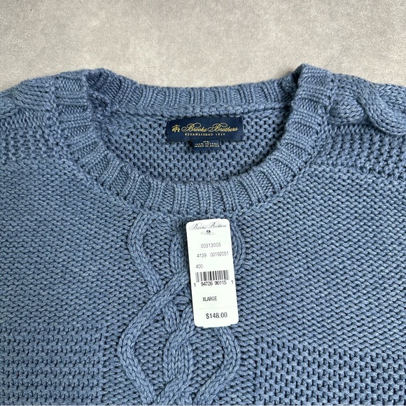 Brooks Brother Cable Knit Long Sleeve Pullover Blue Sweater Size XL Preppy - Picture 2 of 9